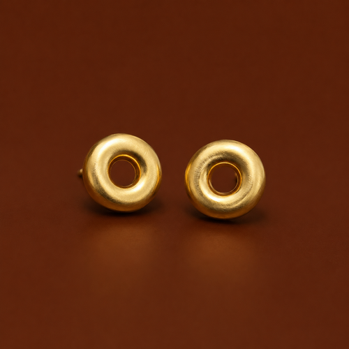 Chọ Studs gold stud earrings on rust background – round stud earrings, circle stud earrings, donut earrings stud earrings, waterproof gold earrings, earrings that don't tarnish