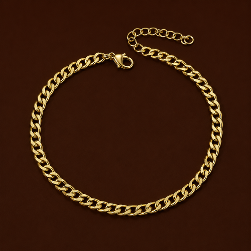 Cuba Anklet gold chunky Cuban link anklet on dark background – non-tarnish hypoallergenic stainless steel gold ankle bracelet for women