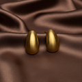 Elara Studs brushed gold teardrop dome earrings on dark brown satin fabric – chunky hypoallergenic waterproof stainless steel stud earrings capsule jewellery