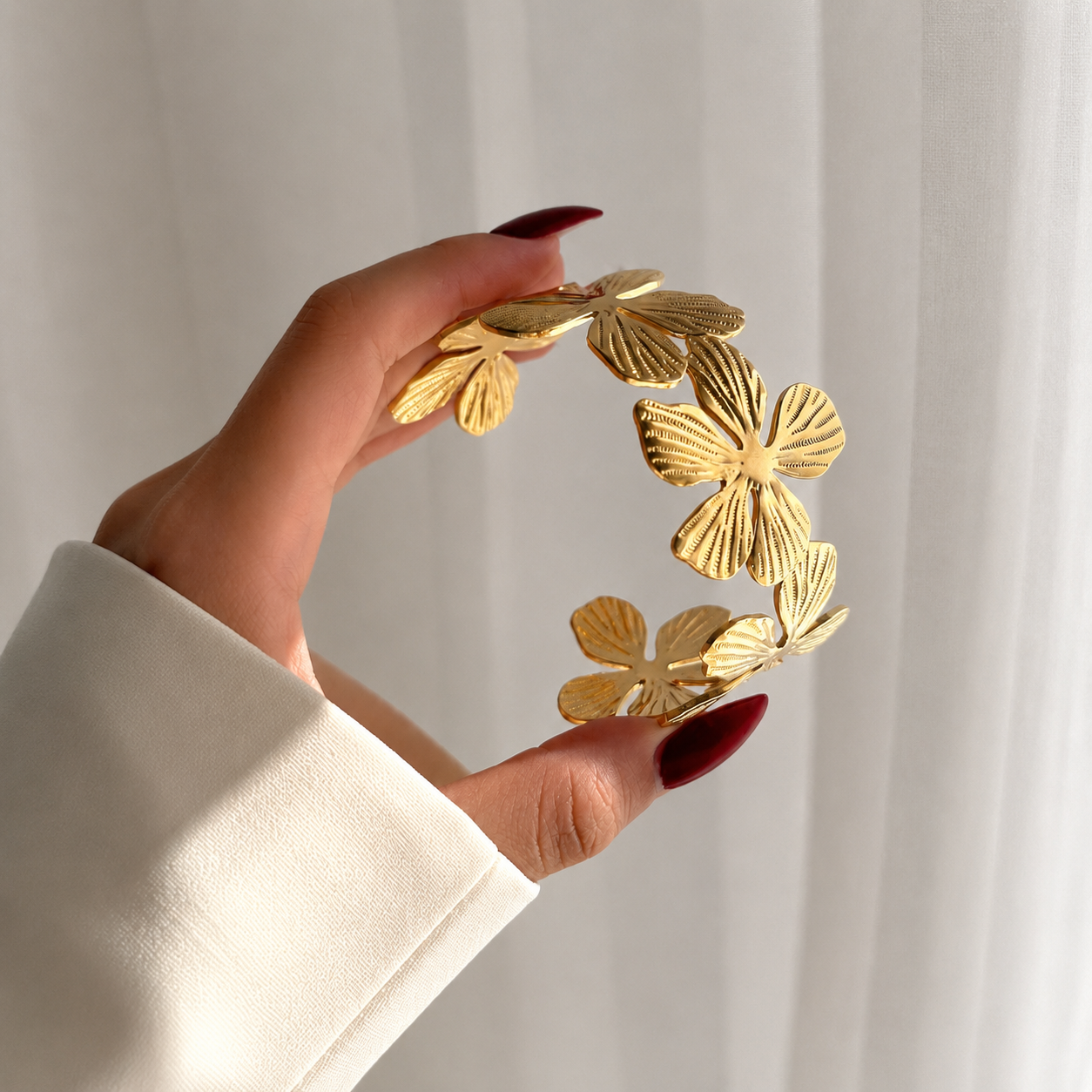 Flora Cuff gold statement bracelet – flower cuff bracelet, statement bracelet gold, gold statement bracelet, stainless steel bracelet with non tarnish finish