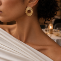 Solee Studs textured gold swirl stud earrings with open sunburst centre and beaded spiral detailing – hypoallergenic stainless steel artistic statement ear studs