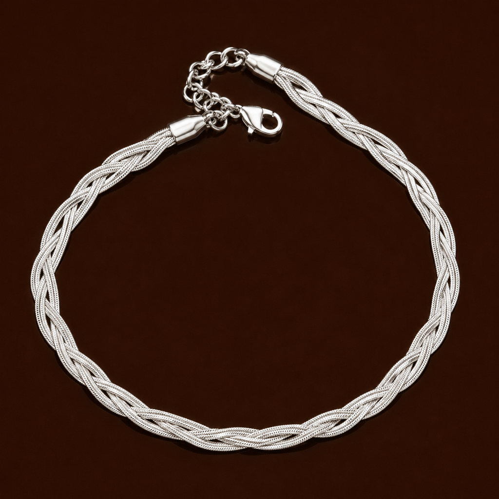 Wayọ Anklets silver braided anklet on dark background – silver anklet, ankle jewelry silver, ladies anklets silver, stainless steel anklet for women